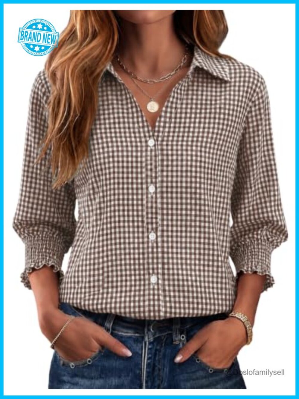 AKEWEI Women's 3/4 Sleeve Button Down Blouse Ruffle Cuffs Business Casual